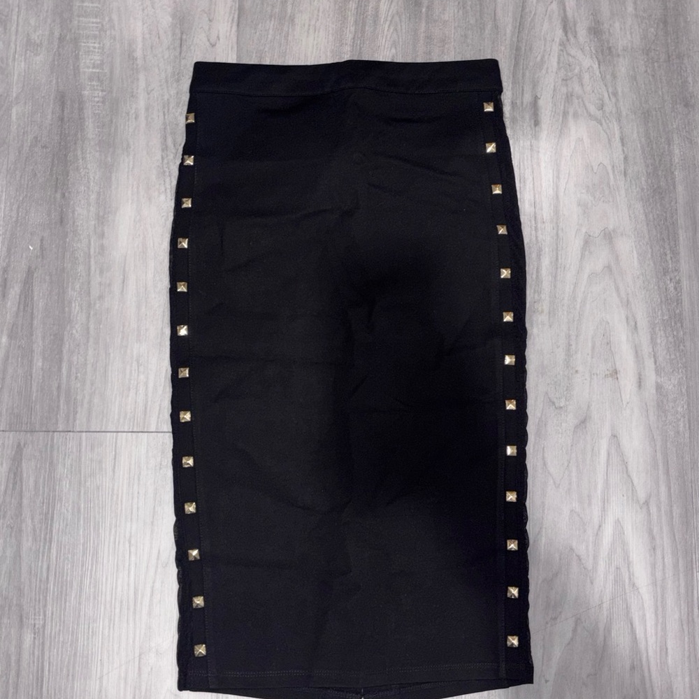 bebe Black Pencil Skirt with Gold Studs
